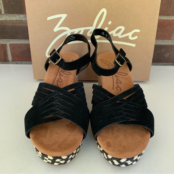 Zodiac Women’s Paola Black Leather Wedge Espadrilles Sandals US 7.5 M - Picture 2 of 8